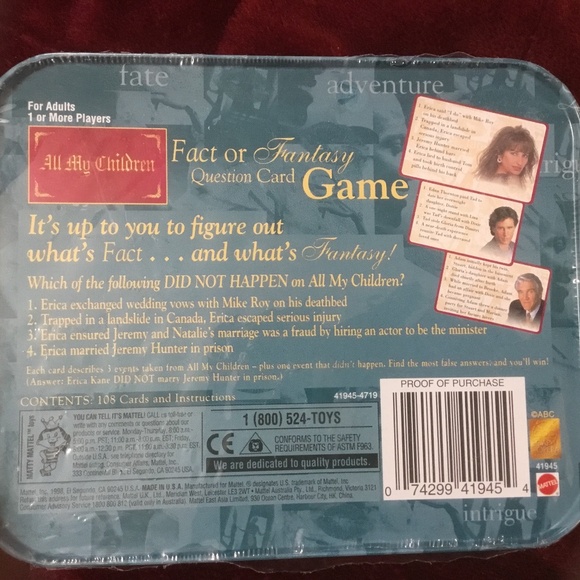All My Children Fact or Fantasy Question Card Game - Picture 3 of 3